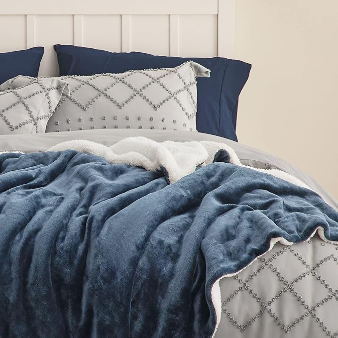 Bedsure GentleSoft Sherpa Fleece Throw Blanket for Couch - Thick and Warm Throw for Men, Soft Fuzzy Plush Blanket for Winter, Slate Blue, 50x60 Inches