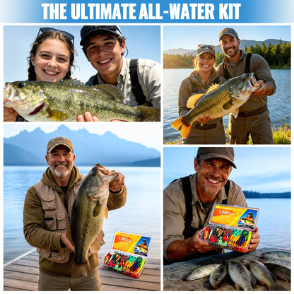 PLUSINNO Fishing Lures, 128Pcs All-in-One Fishing Tackle Box with Step-by-Step Handbook, Fishing Gear & Bait Accessories Kit for Freshwater Bass, Ideal Fishing Gifts for Men, Father & Beginners