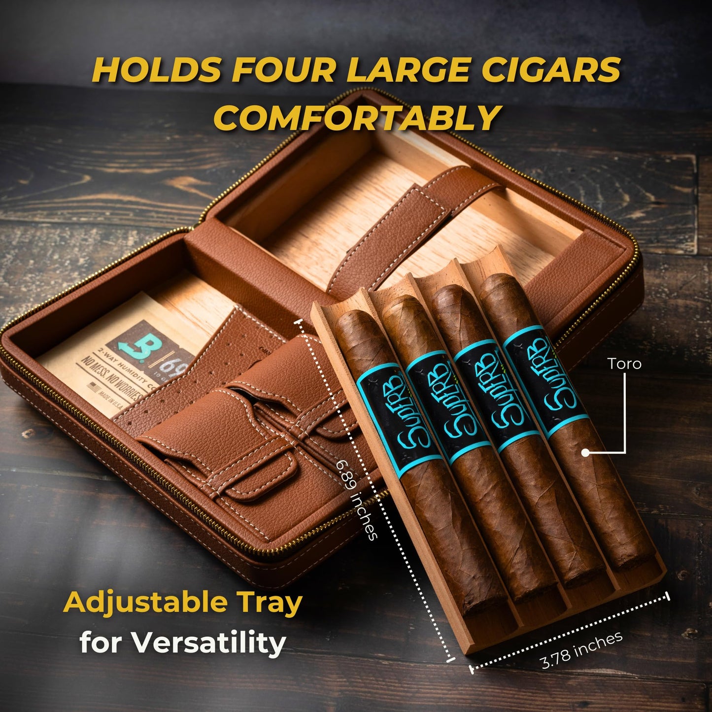 San Antonio Leather Cigar Case Travel Humidor with Cigar Lighter and Cutter