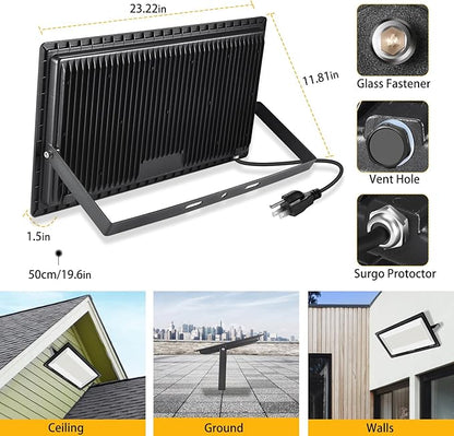 2 Pack 600W LED Flood Light Outdoor,(3060W Equivalent),67600LM 5000K Daylight White Super Bright LED Arena Light with Plug,85-277V IP66 Waterproof Commercial Lighting for Fields,Counts,Stadium