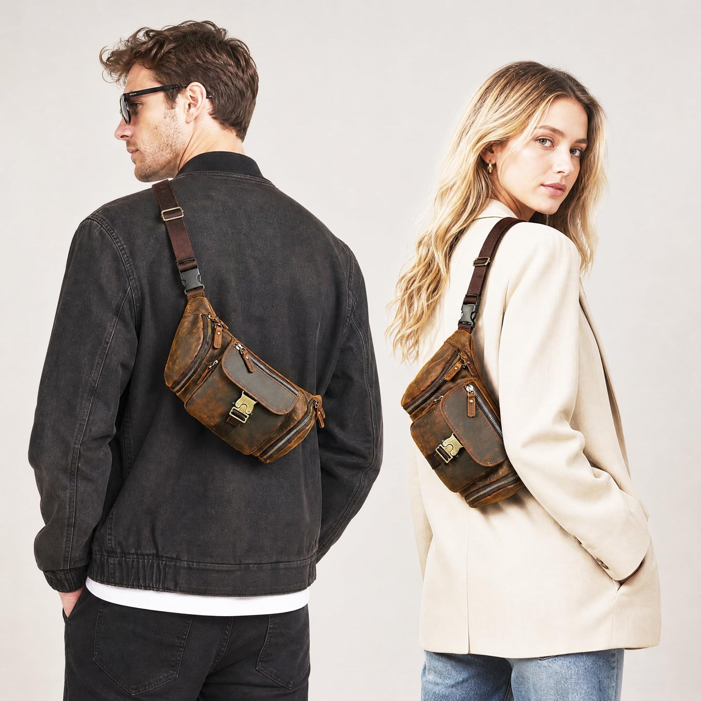 Handadsume Thick Crazy Horse Leather Hiking Riding Travel Outdoor Belt Bag Fanny Waist Pack Small Phone Pouch For Men Women 380 (388 Brown)