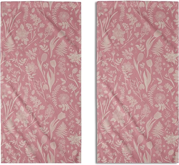 Pink Spring Floral Hand Towels for Bathroom Set of 2 Flower Leaves Vintage