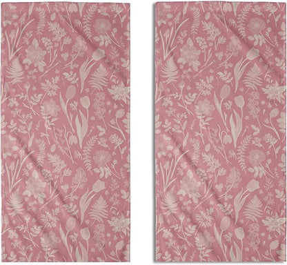 Pink Spring Floral Hand Towels for Bathroom Set of 2 Flower Leaves Vintage