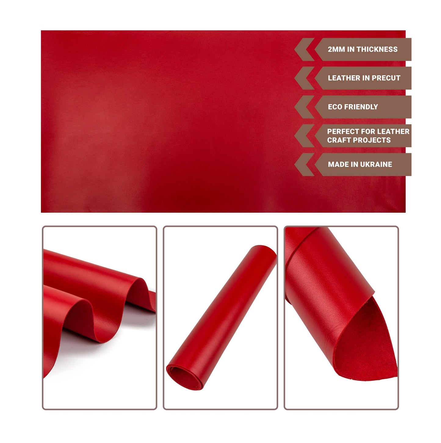 Shkira 12''X24'' Tooling Leather Square - 2.0MM Red Sheets for Crafts - Leather Sheets for Crafts Tooling Sewing Hobby - Thick Cowhide Pieces - Fabric for Crafting