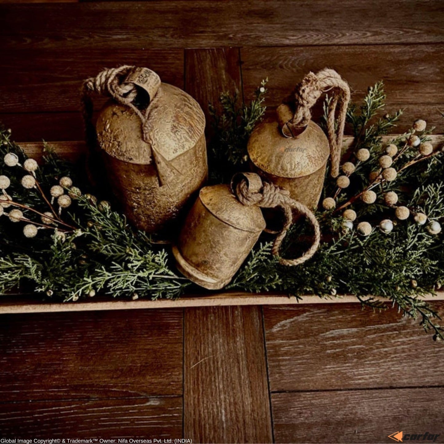Carfar Shabby Chic Set of 3 Country Rustic Style Cone Bells Handmade Metal Harmony Christmas Hanging Decorative Cow Bells Set (3, Extra Large)