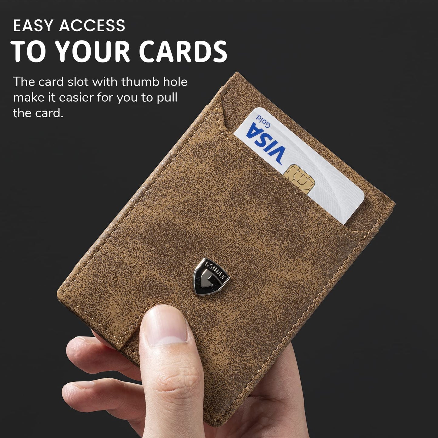 GSOIAX Slim Wallet for Men,RFID Blocking Bifold Wallet Carbon Fiber Front Pocket Wallet with 11 Card Holder Minimalist Mens Wallet with Gift Box (Leather Brown)