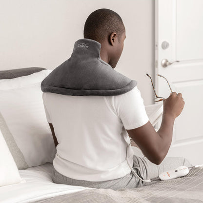Sunbeam Contoured Heating Pad for Neck & Shoulder Pain Relief with Auto Shut Off Moist Heating Option 22 x 19 Grey