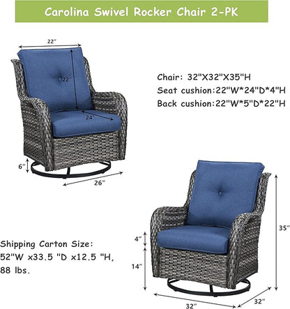 Rilyson Wicker Rocking Chair Swivel Chairs - 2 Piece Rocker Patio Chairs Set Rattan Rocking Chair for Outdoor Porch Deck Garden Backyard (Mixed Grey/Blue)