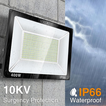 400W LED Stadium Flood Light Outdoor, 2140W Equivalent, 32000LM Super Bright Outdoor Security Lights, IP66 Waterproof, 6000K Daylight White, Commercial Lighting for Sports Fields and Counts