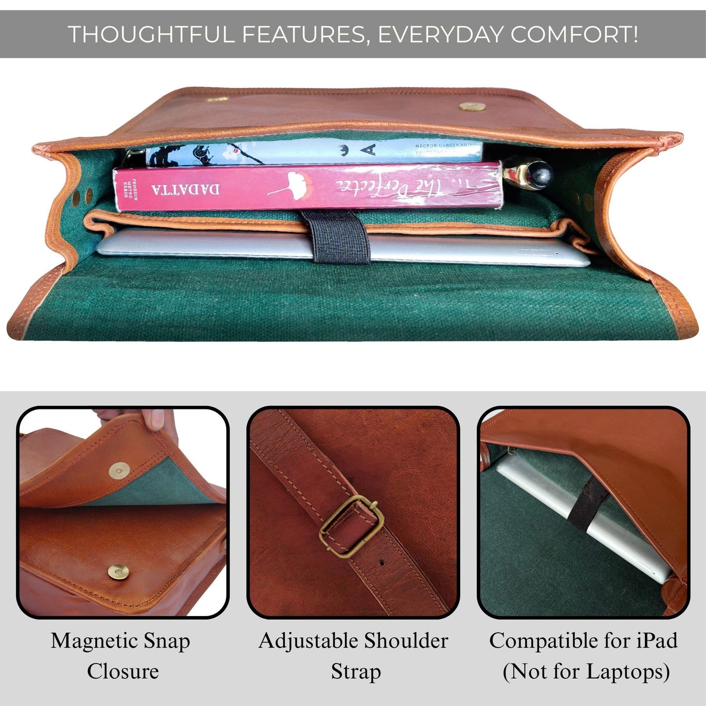RUSTIC TOWN Leather Tablet iPad Messenger Bag - Shoulder Crossbody Satchel for Men and Women (11 inch)