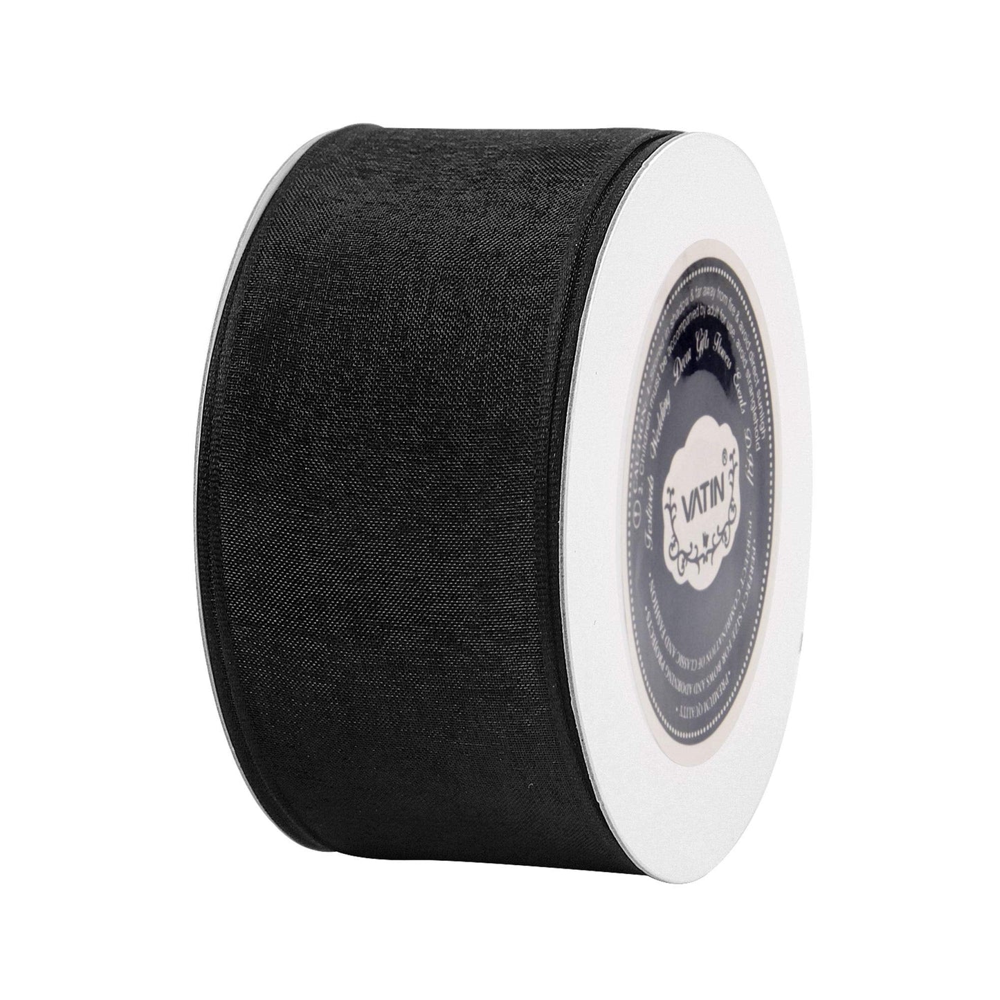 VATIN Black Organza Wired Ribbon, 1-1/2" Black Sheer Ribbon with Metallic Edge for Christmas Tree Decoration Gift Wrapping Wedding Crafts -25 Yards