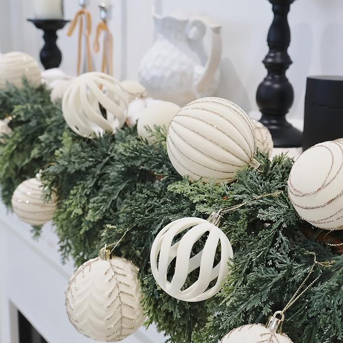 20PCS Velvet Ornaments for Christmas Tree, 2.36INCH Glitter Flocked Christmas Ornaments Decorations Balls Set Decor