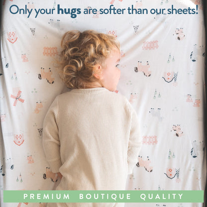 Pack and Play Sheets Fitted – Compatible with Graco Pack n Play Playard Crib and Other 27 x 39 Inch Playpen Mattress – Snuggly Soft 100% Jersey Cotton – Farm Animals – 2 Pack