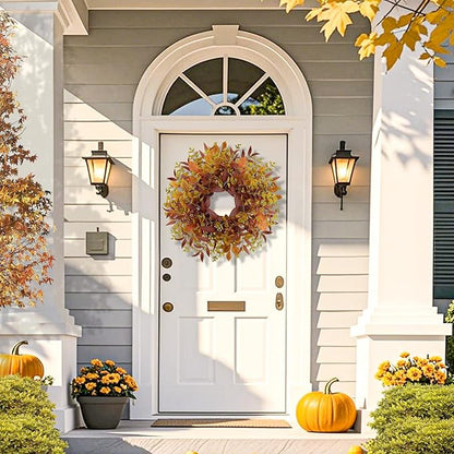 Fall Wreaths for Front Door 24 Inch Large Artificial Autumn Wreath with Eucalyptus Leaves Harvest Thanksgiving Indoor Outdoor Decor Porch Window Wall Farmhouse Rustic Hanging Door Decorations