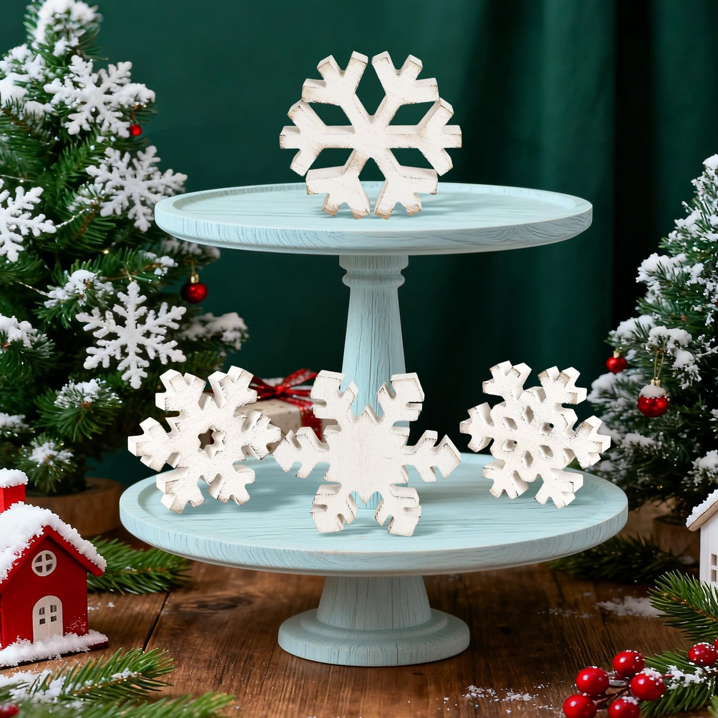 PAIVSUN 6Pcs Christmas Wooden Snowflake Decor Winter Snowflakes Table Signs Centerpieces Decorations Standing for Xmas Holiday Party Home Tabletop (Retro)