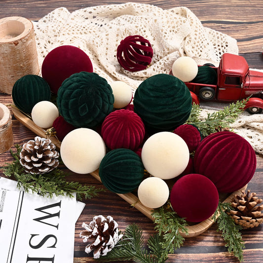 Waipfaru 38Pcs Velvet Ornaments for Christmas Tree Flocked Christmas Ornaments Shatterproof Hanging Ball Set for Xmas Winter Holiday Decorations with 3 Colors in 3 Sizes(Large Medium Small)