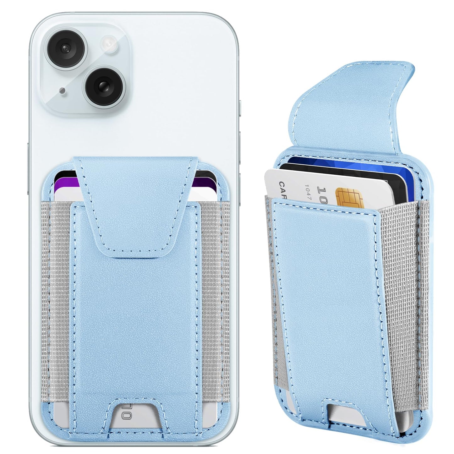 Miroddi for MagSafe Wallet with Privacy Flap, Strongest Magnetic Card Holder for iPhone 17, iPhone 16/15/14/13/12 Series, Leather Magnetic Phone Wallet, RFID Blocking, Fit 7 Cards, White Ice