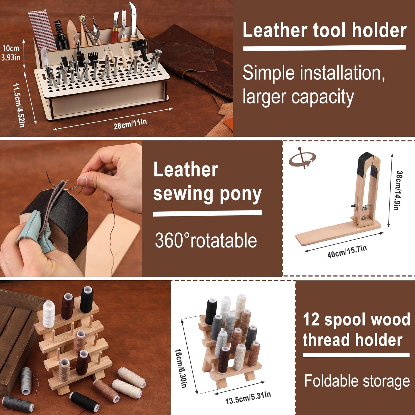 628Pcs Leather Working Tooling Set for Beginners, Starter Working and Tool Supplies with Leather Pony, Tooling Box, Stamping Punching Tools, Sewing Thread, Rivets Kit for DIY Crafts
