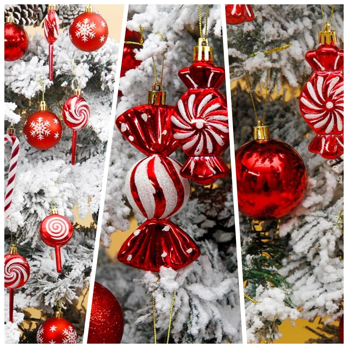 36 Pcs Christmas Ornaments, MOYEE Shatterproof Plastic Christmas Ornaments for Tree - Candy Cane Christmas Decorations Candies Christmas Ball Ornaments (Red)