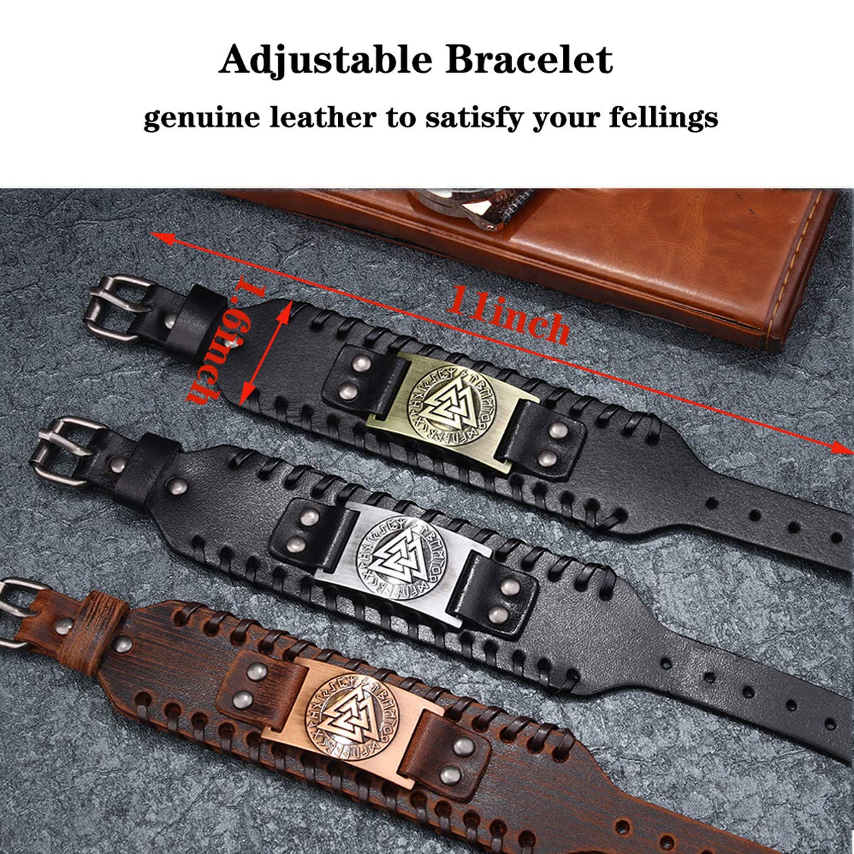 GelConnie Viking Bracelet Medieval Futhark Rune Punk Leather Cuff Bracelet Gothic Leather Wristband Nordic Bracelets Amulet Scandinavian Talisman Celtic Pagan Jewelry
