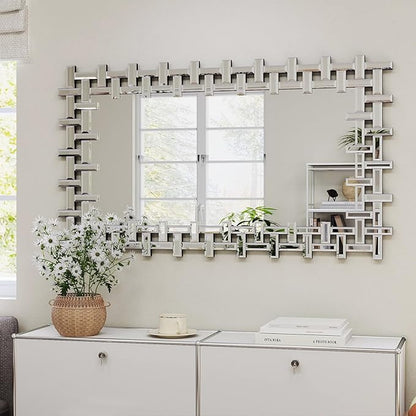 Decorative Mirror for Living Room, 47'' x 32'' Large Wall Mirror with Beveled Glass Frame, Modern Accent Mirror for Dining Room, Entryway, Fireplace, Bedroom