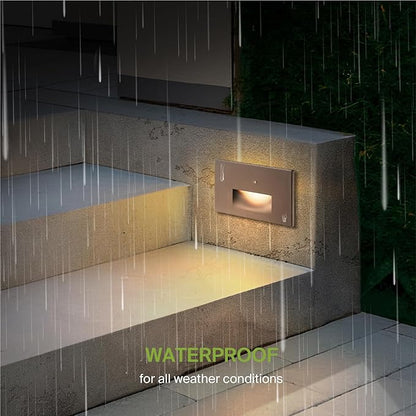 ASD LED Recessed Step Light Fixture, Dusk to Dawn Outdoor Tread Lighting | 3CCT, Photocell, Waterproof, ETL Listed | 3W 120LM 3000K-5000K 120V | Staircase Hardwired Illumination | Dark Bronze, 4 Pack