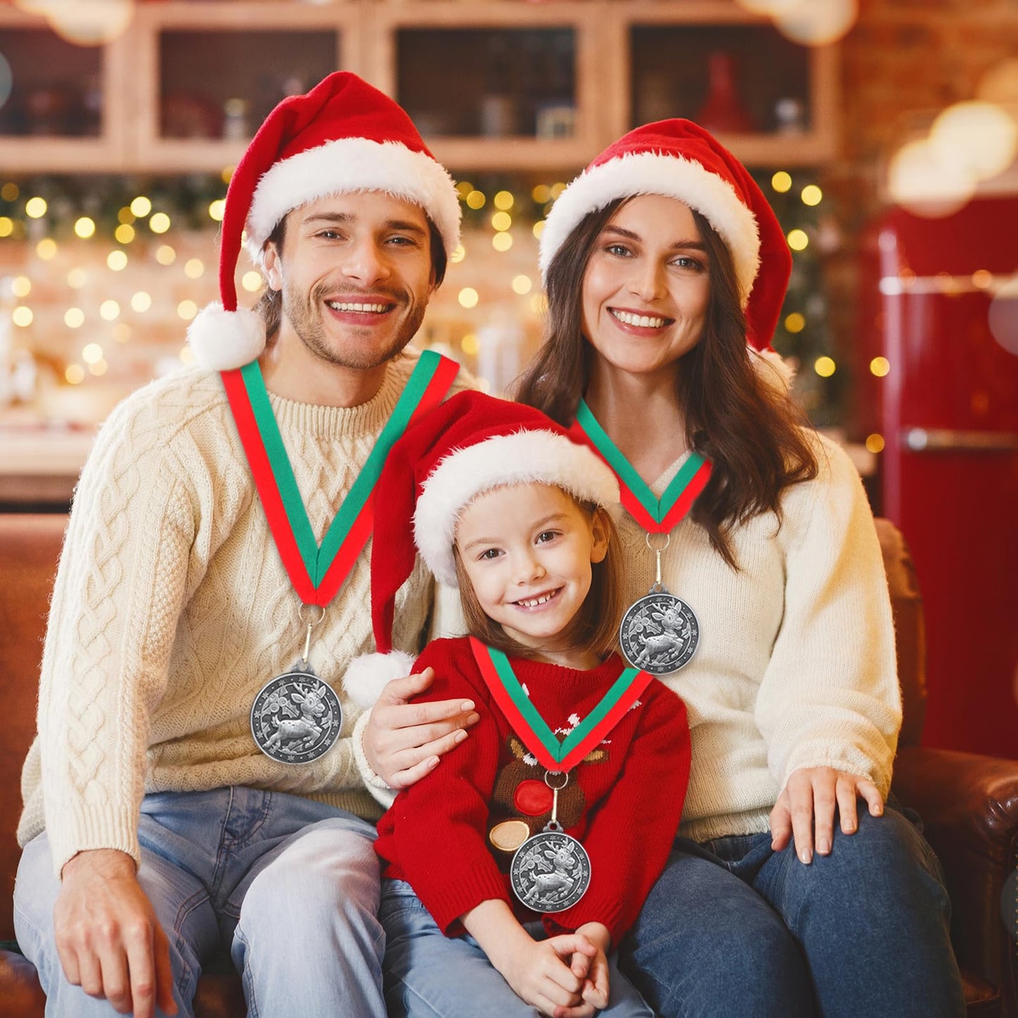 Loetere 30 Pcs/60 Pcs Christmas Medals Award Bulk 2" Gold Silver Christmas Medals Santa Run Reindeer Snowman Elf Gingerbread Man House Tree Trophy Awards for Xmas Party Ornament Favor Gift Prize