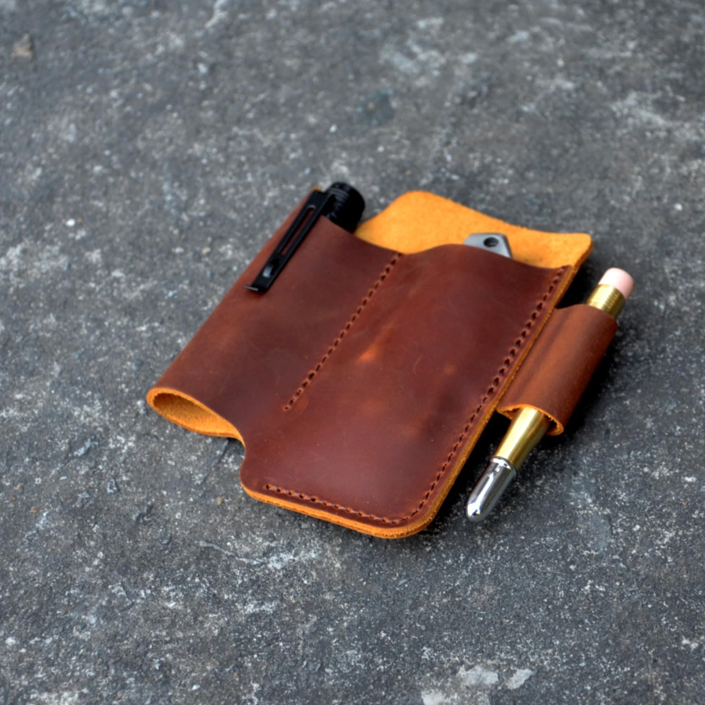 YIYUS Genuine Leather Multitool Belt Sheath Organizer, Leather EDC Pouch for Men, Mini Leather Pocket, Flashlight Holder, Pen Holder, Sheath Holster Brown