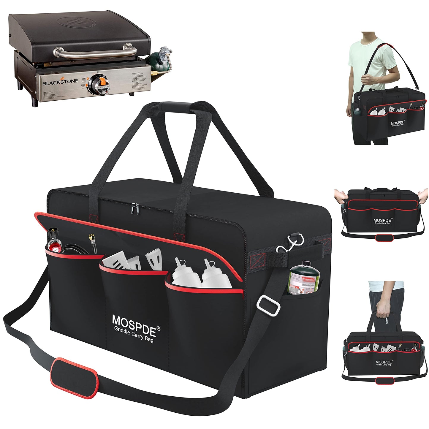 MOSPDE 17 Inch Griddle Cover Carry Bag for Blackstone 17 Inch Grill Table Top Griddle with Hood Lid, Fits Blackstone 17" Grill Griddle with Grill Cover Carrying Bag 600D Heavy Duty Water-Resistant