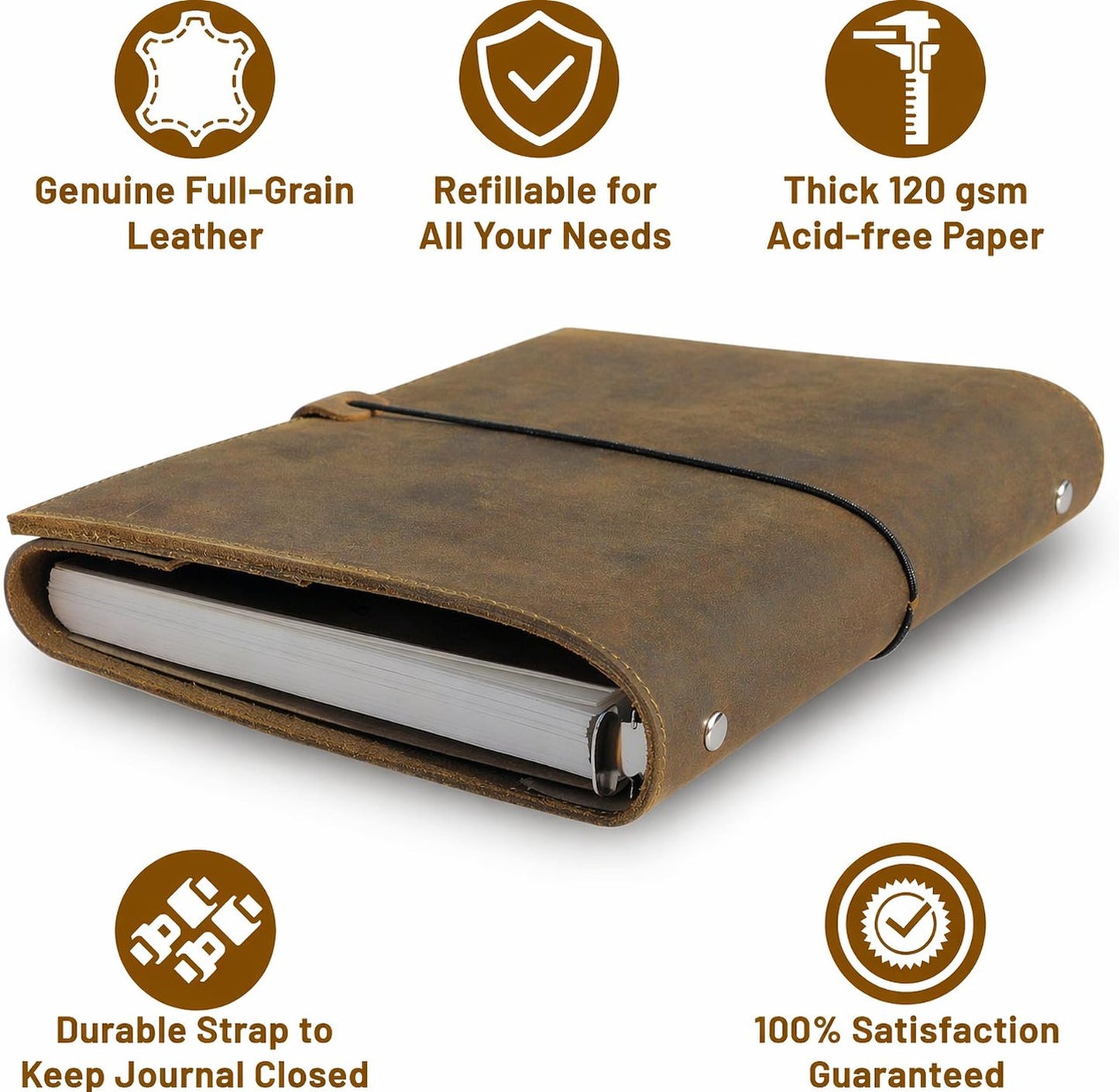 Wanderings A5 Leather Binder Planner - Refillable 6 Ring Journal with Inner Pockets - Hand-Crafted Genuine Leather Organizer- Filofax Compatible. 2026/27 Monthly Weekly Calendar with Notes - 6" x 8.5"