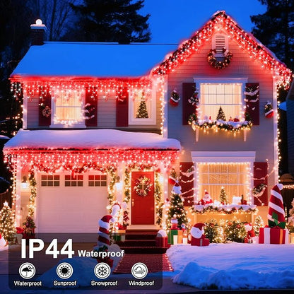 XURISEN 66ft Christmas Lights Decorations Outdoor, 640 LED 8 Modes Curtain Fairy Lights with 120 Drops,Plug in Waterproof Timer Memory Function for Christmas Holiday Wedding Party Decor(Red+White)