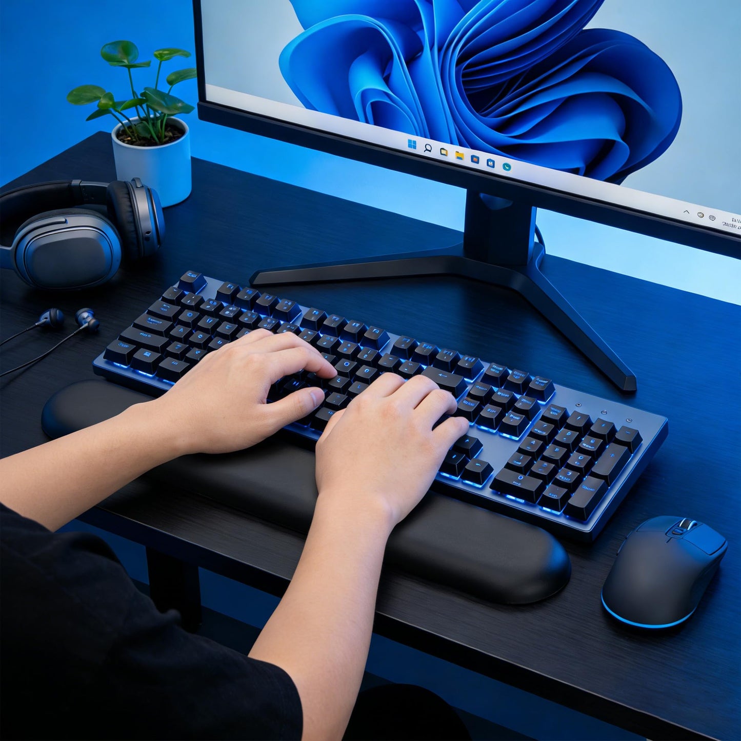 ASFSKY Keyboard Wrist Rest for Full-Size Mechanical Keyboards, 17-Inch Ergonomic Memory Foam Wrist Support with PU Leather Surface, Easy to Clean for Office, Gaming & Coding (Classic Black)