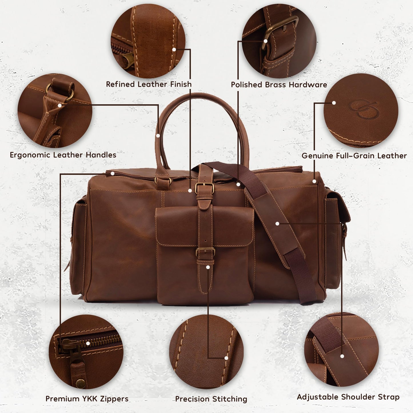 OBI PELLE® Premium Leather Duffle Bag for Travel - 21 Inches | Leather Travel Bag with Adjustable Shoulder Strap - Large, Weekend Overnight Luggage Bag for Men & Women