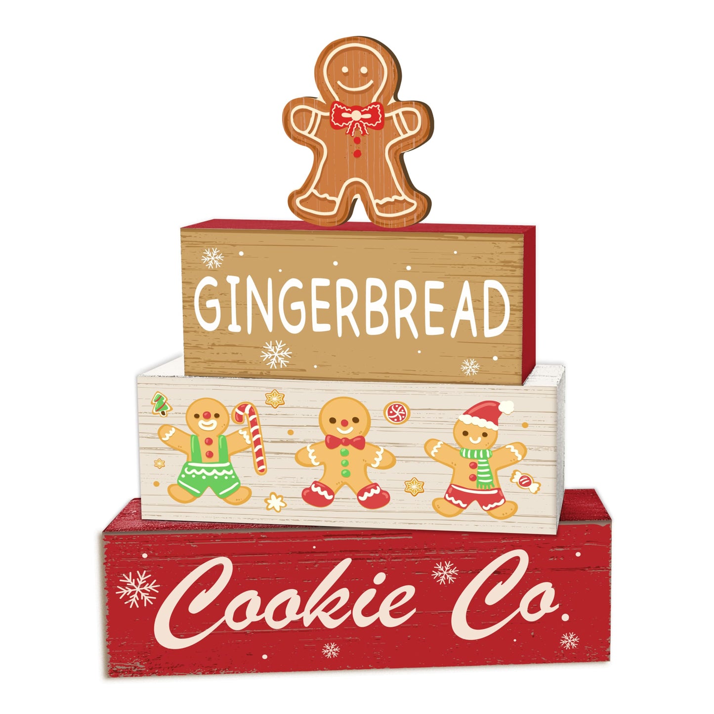 4 Pcs Gingerbread Christmas Decor, Cookie Co Table Decorations, Christmas Tiered Tray Desk Decor Gifts, Winter Wooden Xmas Stack Block Signs Table Centerpiece for Farmhouse Office -A15