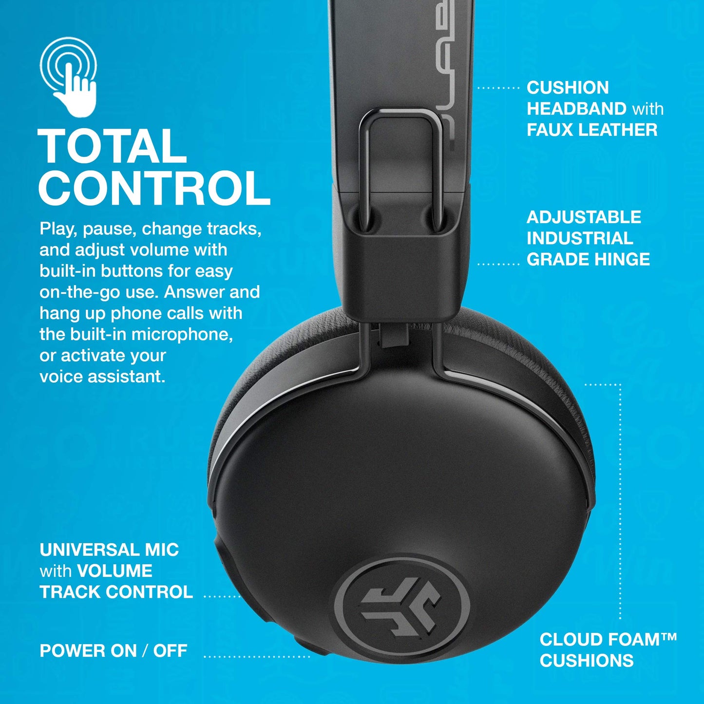 JLab Studio ANC On-Ear Wireless Headphones, Black, 34+ Hour Bluetooth 5 Playtime, 28+ Hour with Active Noise Cancellation, EQ3 Custom Sound, Ultra-Plush Faux Leather & Cloud Foam Cushions