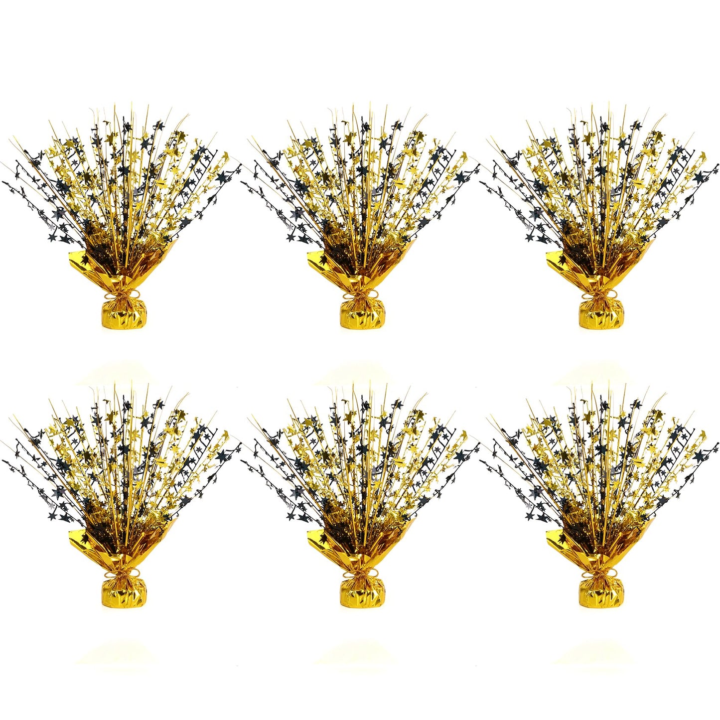 6 Pack Metallic Foil Spary Centerpieces for Tables, Black Gold Centerpieces for Tables Decorations, Star Brust Table Centerpieces for Birthday Graduation Wedding Baby Shower Party