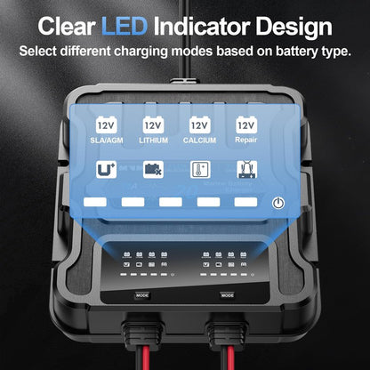 MVMOD 2 Bank Marine Battery Charger, 20A (10A/Bank) 12V IP68 Waterproof Lithium Onboard Battery Charger for SLA/AGM, Lithium(LiFePO4), Calcium Batteries