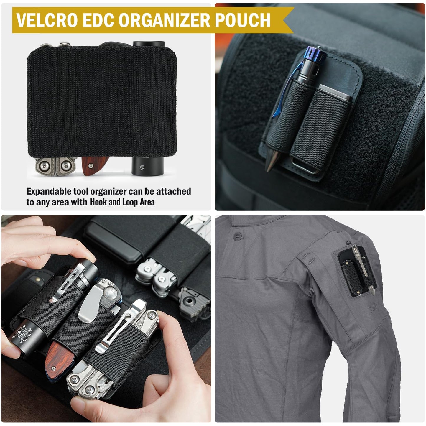 VIPERADE Tactical Modular Organizer, EDC Elastic Organizer Holder, Tool Insert Pouch, MOLLE Panel, Black Leather