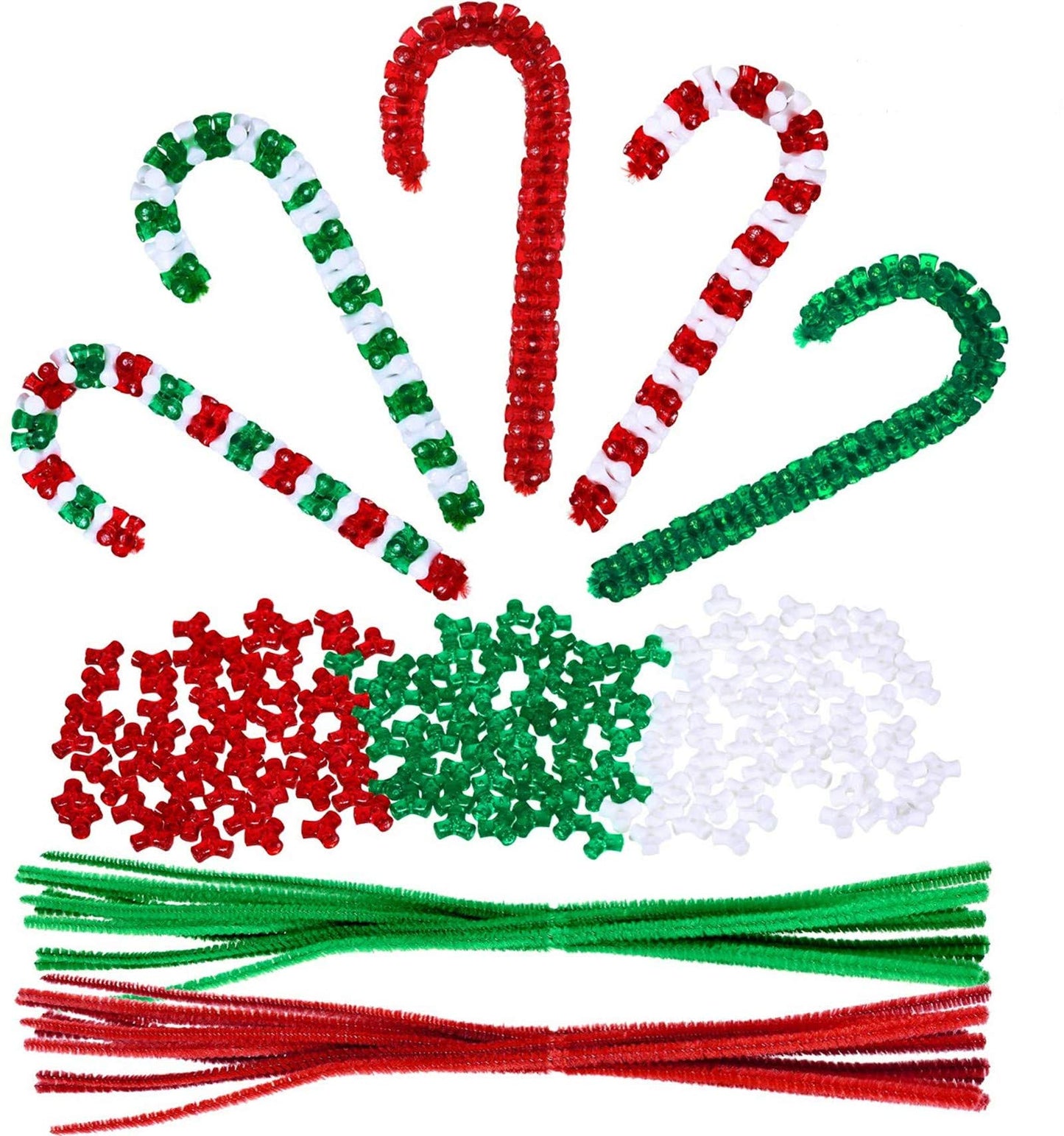 1170 Pieces Christmas Tri Beaded Ornament Kit Christmas DIY Craft Bead Includes 1140 Plastic Tri-shaped Beads 30 Chenille Stems Wreath Candy Cane for Christmas Xmas DIY Holiday Tree Hanging Decoration