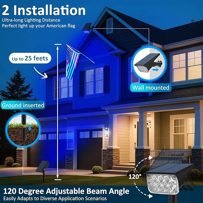 T-SUNUS Solar Color Landscape Spotlights Outdoor Christmas, IP65 Waterproof RGB Spot Light 2 Pack Auto Dusk to Dawn Landscaping Wall Lights for Tree Yard Garden Driveway Porch Walkway Pond Halloween