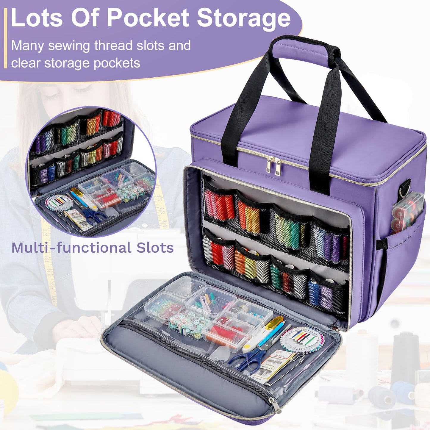 Anitor Sewing Machine Carrying Case with Removable Bottom Padding, Sewing Machine Bag Fits Most Standard Sewing Machines and Storage Sewing Accessories, for Singer, Brother, Janome, Purple，(Bag Only)