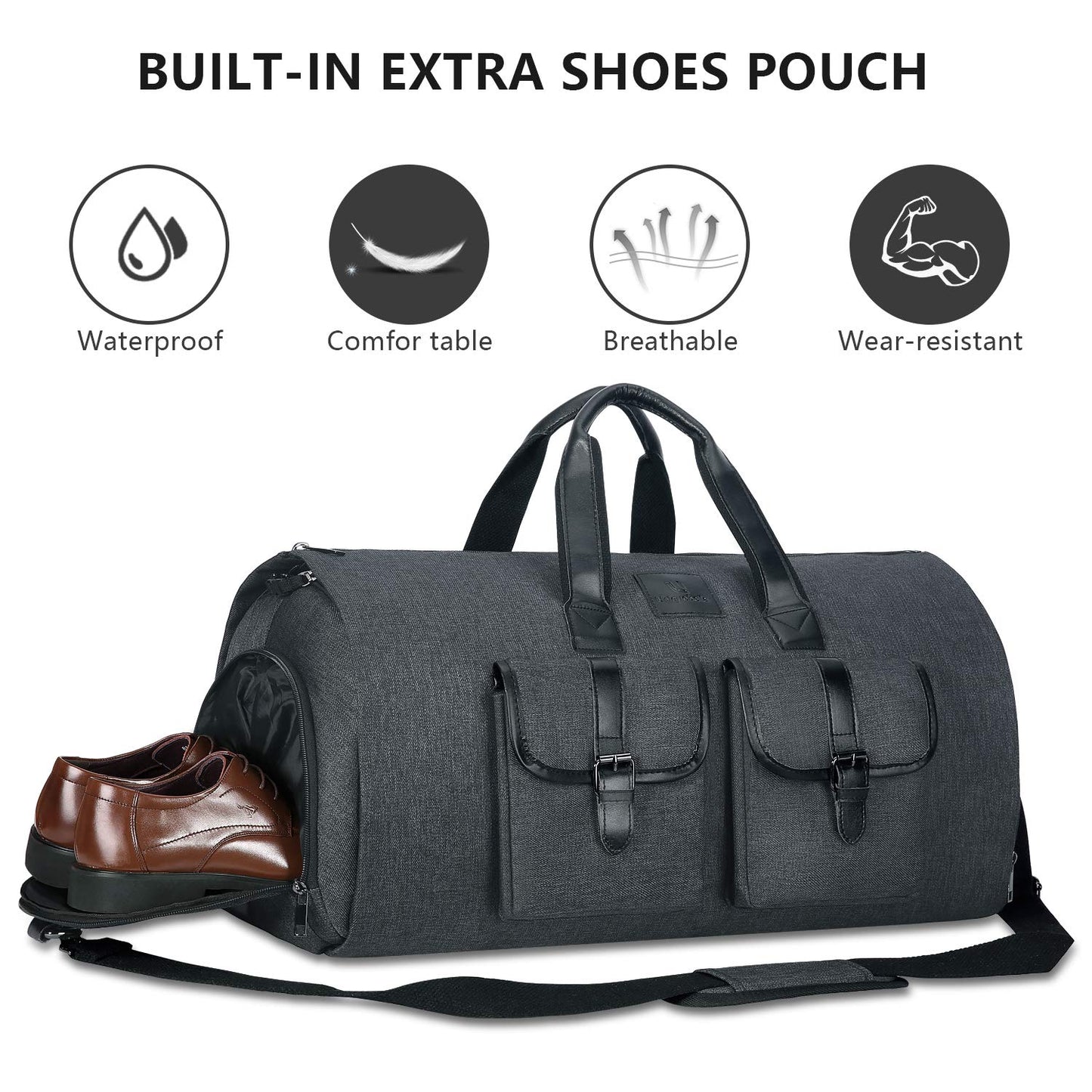 UNIQUEBELLA Travel Garment Duffel Bag, 45L Carry on Suit Bag for Men Convertible Foldable Weekend Bag with Shoe Compartment