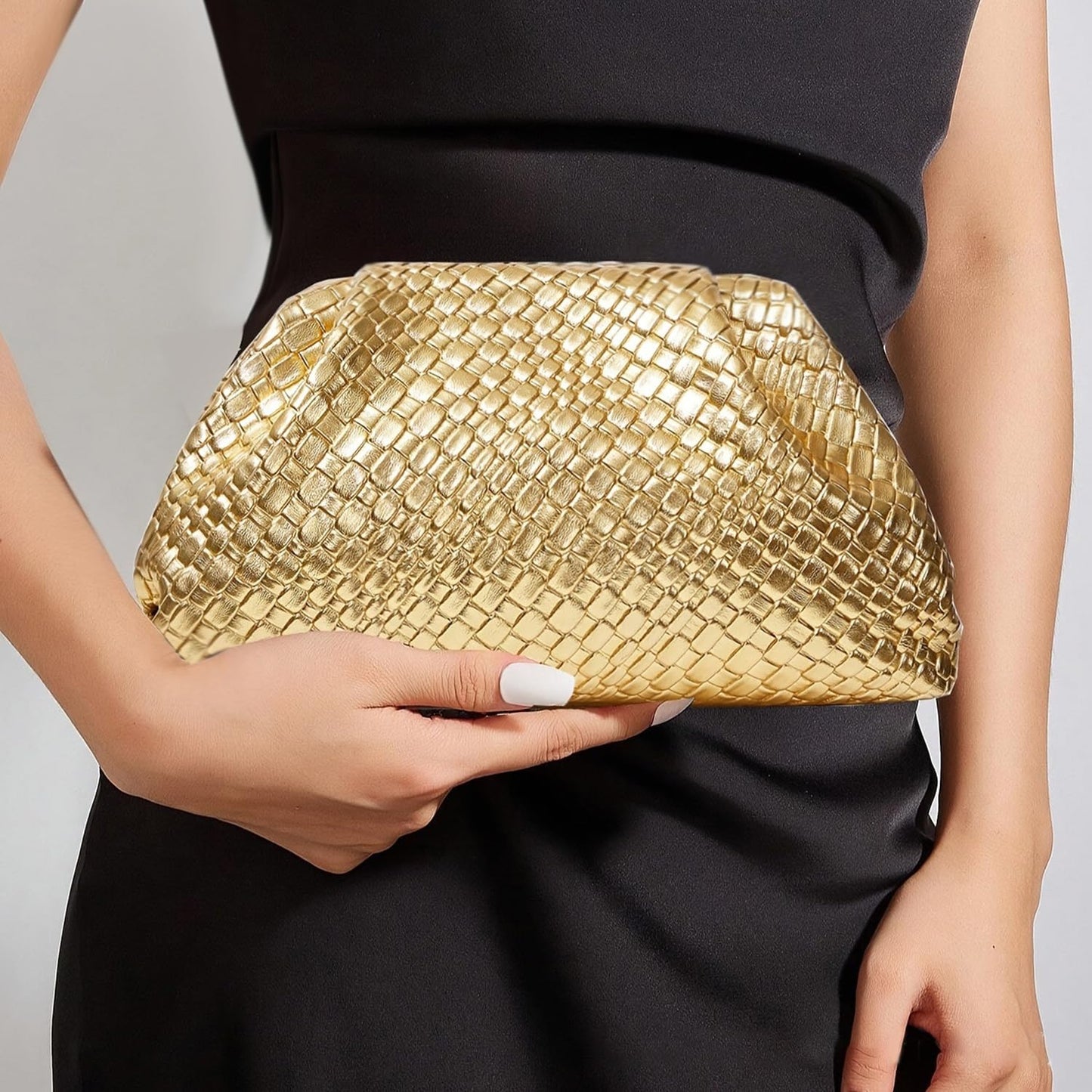 Nefokfdus Women's Woven Clutch Purse Dumpling Formal Evening Bag PU Leather Handbags for Wedding,Party,Prom, Cocktail