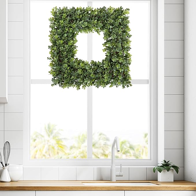 Pure Garden Boxwood Wreath - 16.5-Inch Square UV Resistant Artificial Spring, Summer, Fall or Winter Wreath - Outdoor/Indoor Wreaths for Front Door