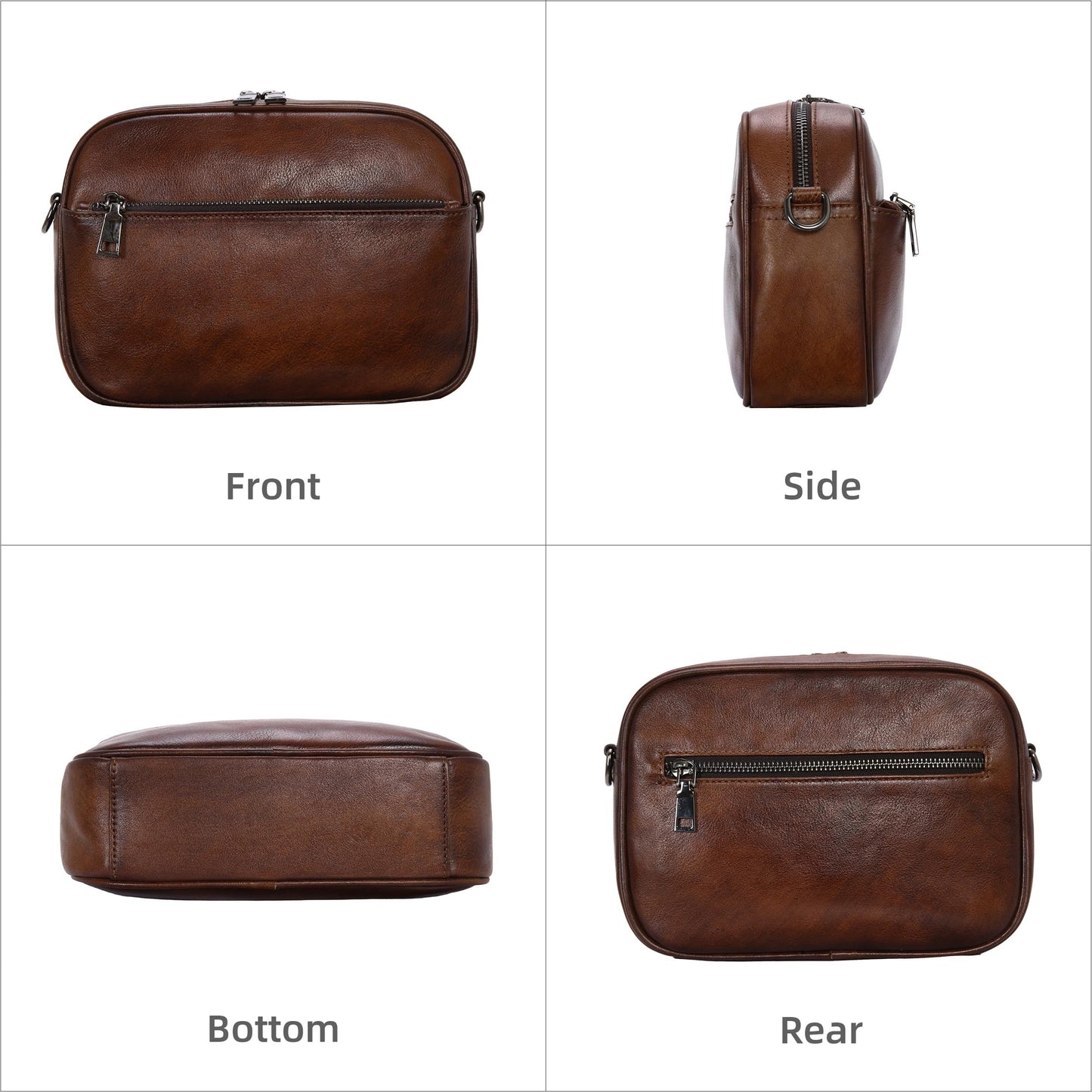 Iswee Crossbody Bags for Women Genuine Leather Shoulder Purse Satchel Bags Leather Purse and Handbags with Adjustable Guitar Strap(Coffee)