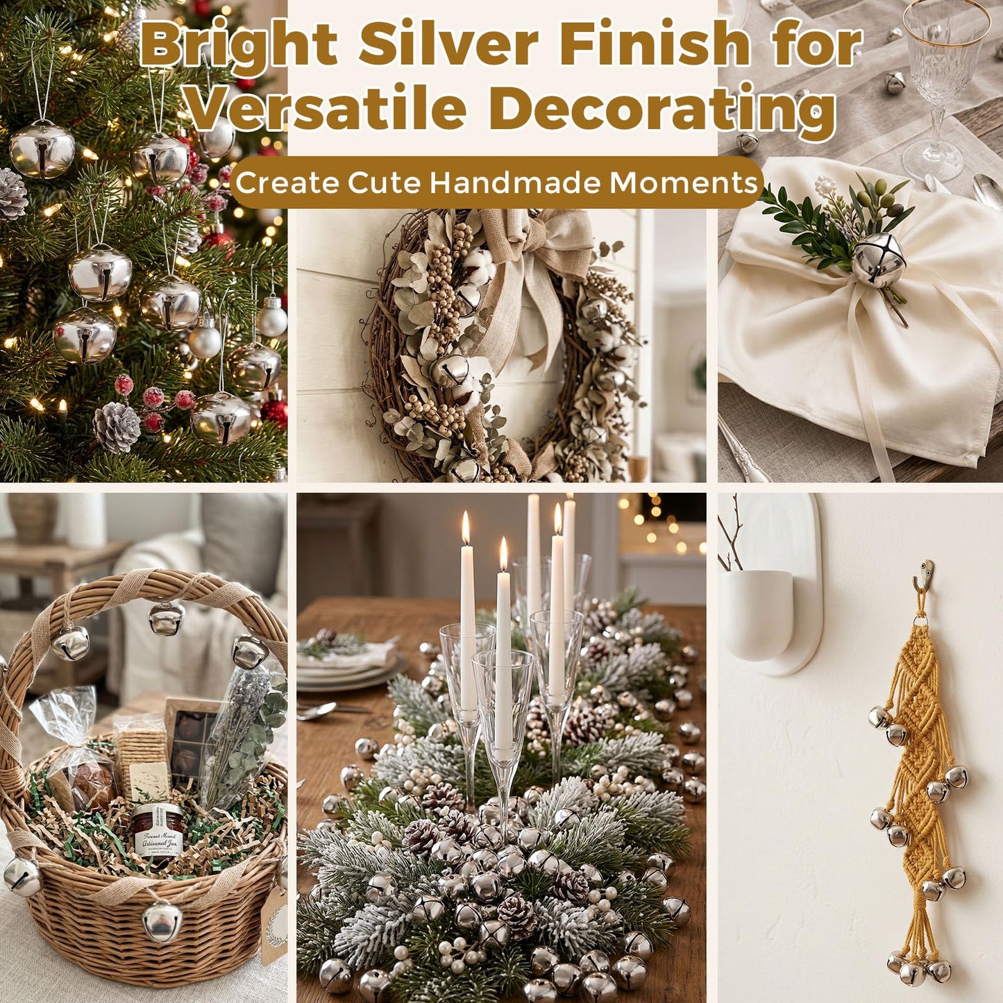 MCPINKY 300PCS Jingle Bells Bulk, 1 Inch Craft Bells for DIY Crafting, Christmas Holiday Home Decoration, Silver