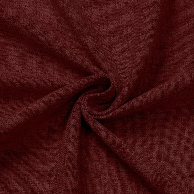 Tollpiz Linen Curtain Bedroom Rod Pocket Semi Sheer Curtains Burlap Light Filtering Thick Linen Drape for Living Room, 54 x 63 inches Long, Burgundy Red, Set of 2 Panels