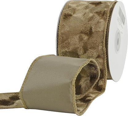 MEEDEE 2-1/2 inch Brown Velvet Wired Ribbon 10 Yards Thick Light Brown Velvet Ribbon for Christmas Tree, Gift Wrapping, Garland, Fall Wreaths, Topper Bow, Swags, Crafts Supply