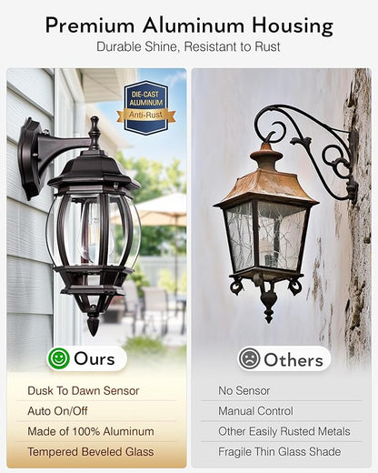 VIANIS Oil Rubbed Bronze Outdoor Wall Lights, Farmhouse Dusk to Dawn Sensor Exterior Lighting Fixtures Wall Mount for House, Outdoor Wall Sconce Lantern for Porch, Anti-Rust Coach Lights for Garage