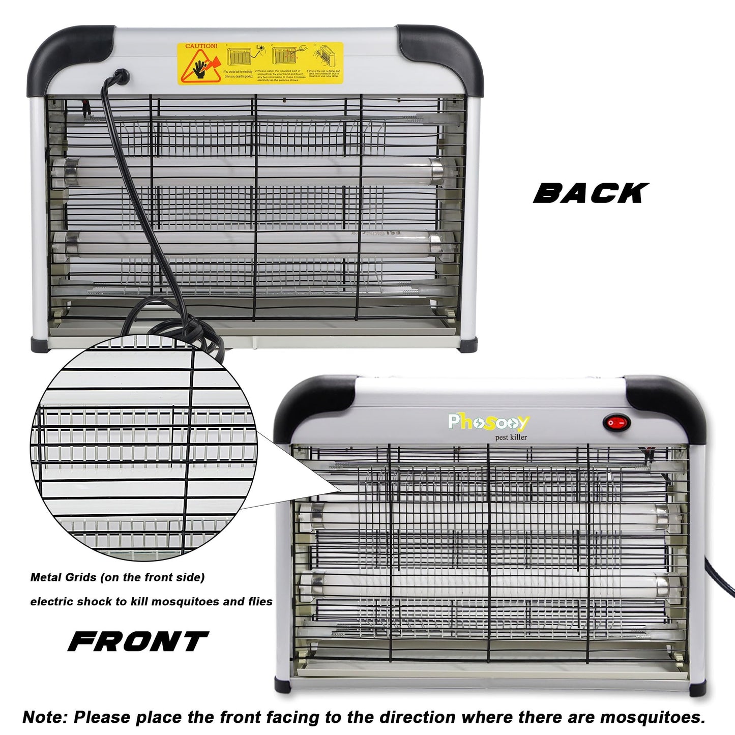 Phosooy Electric Bug Zapper, 2800V High Grid Indoor Mosquito Killer with 20W Lamps, Plug-in Hanging Insect Trap for Mosquitoes, Moths, Gnats, Flies and Flying Insects Indoor Use